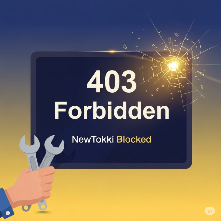 뉴토끼 차단 화면 그래픽. “403 Forbidden” 오류 메시지와 ‘뉴토끼 차단’ 키워드가 포함된 이미지