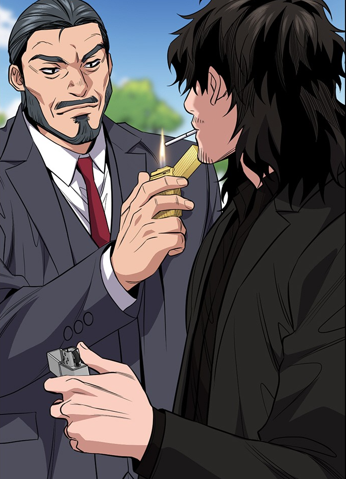 장관이 나화진이에게 담배불을 붙여주는 장면. 네이버 웹툰 35화 발췌.