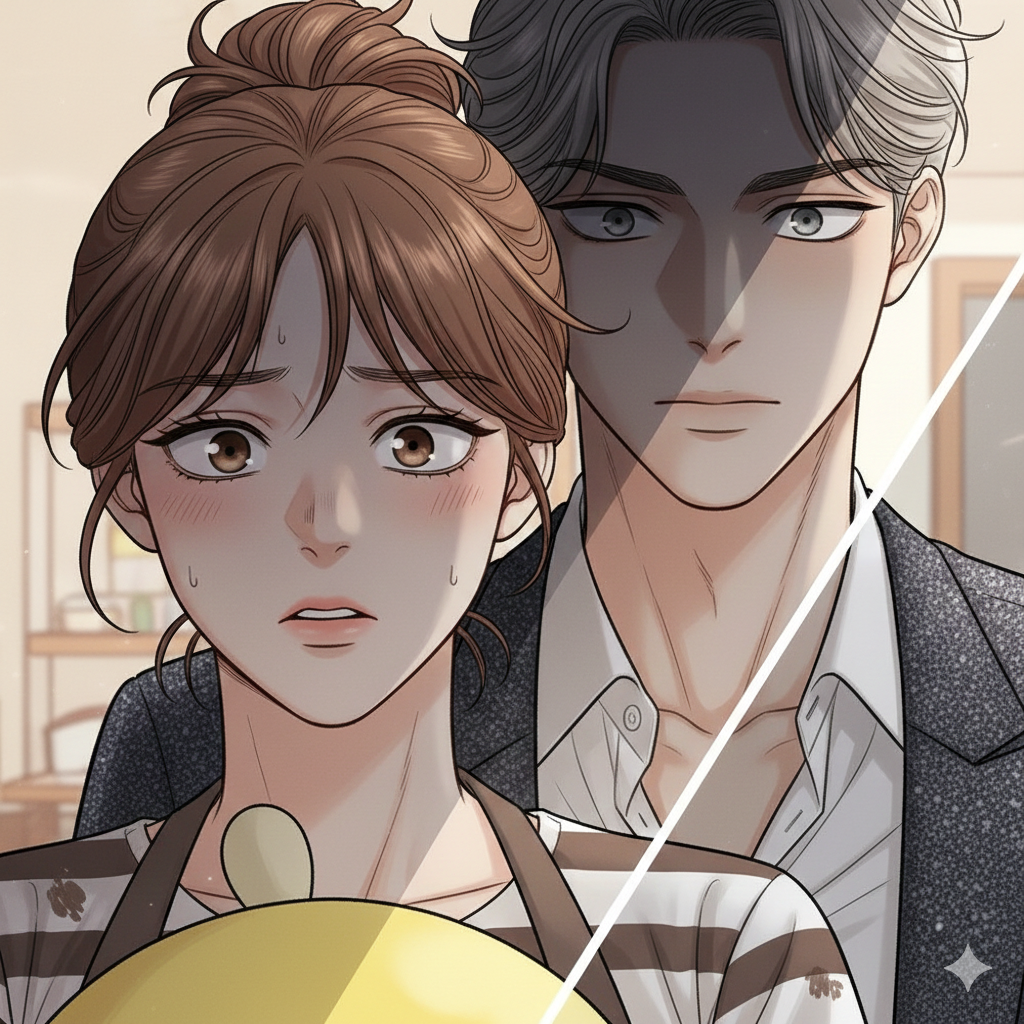 긴장감 넘치는 클로즈업: 두 번째 이미지는 분위기가 반전되어 긴장감을 자아냅니다. 피로와 긴장이 서린 지언의 표정과 그 뒤에서 그림자를 드리운 채 집착적인 눈빛으로 응시하는 도윤의 모습이 클로즈업되어 극의 몰입감을 높입니다.